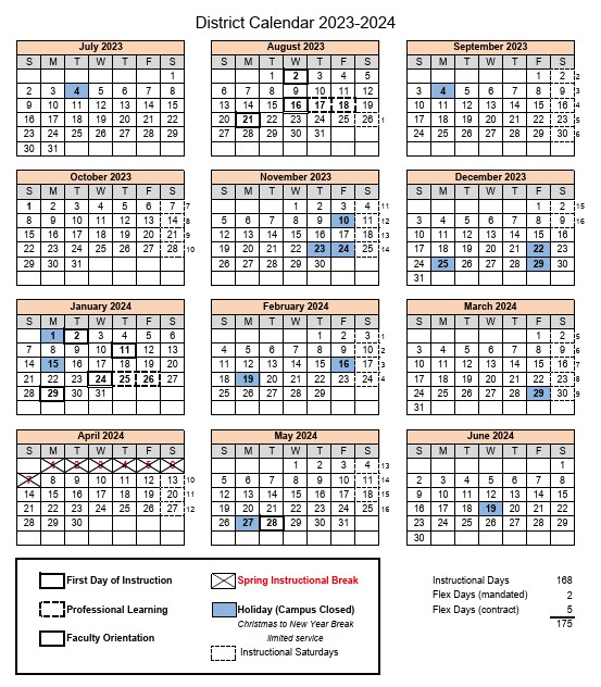 Screenshot of District Calendar for Academic Year 2023-2024