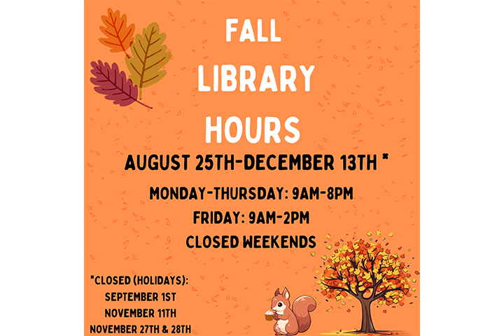 Library Hours Gilroy campus - 8/25-12/13 Mon-Thu 9am-8pm, Fri 9am-2pm