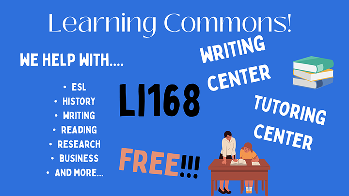Learning Commons, Writing Center, and Tutoring Center LIB168