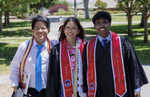 Student leaders from the Associated Student Government gather after the 2025 graduation ceremony. (Photo by Chris Mora) 